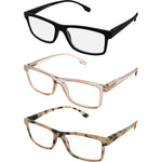 Jules Rectangle Reading Glasses Multi Pack in Black, Champagne, and Tortoise Shell