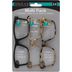 Jules Rectangle Reading Glasses Multi Pack in Black, Champagne, and Tortoise Shell