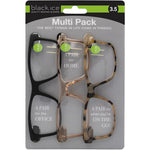 Jules Rectangle Reading Glasses Multi Pack in Black, Champagne, and Tortoise Shell